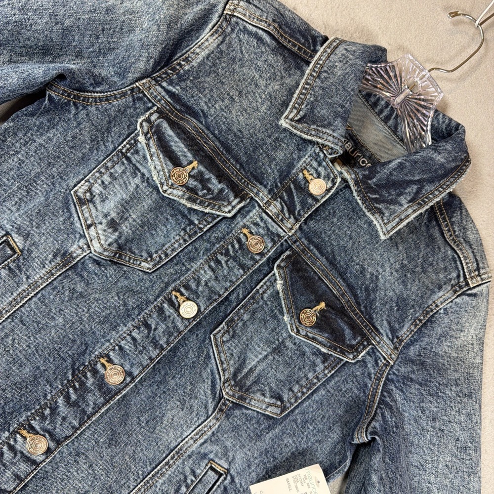 Maurices Denim Jacket Raw Hem Stretch Blue Jean Jacket Trucker Small NWT